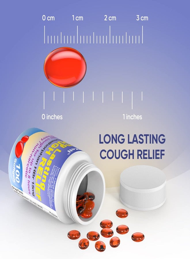 RXZELL Adult Cough Relief, Dextromethorphan HBr 15mg (100 Softgels), 8 Hour Long Lasting, Non-Drowsy, Cough/Bronchial Suppressant - Image 2